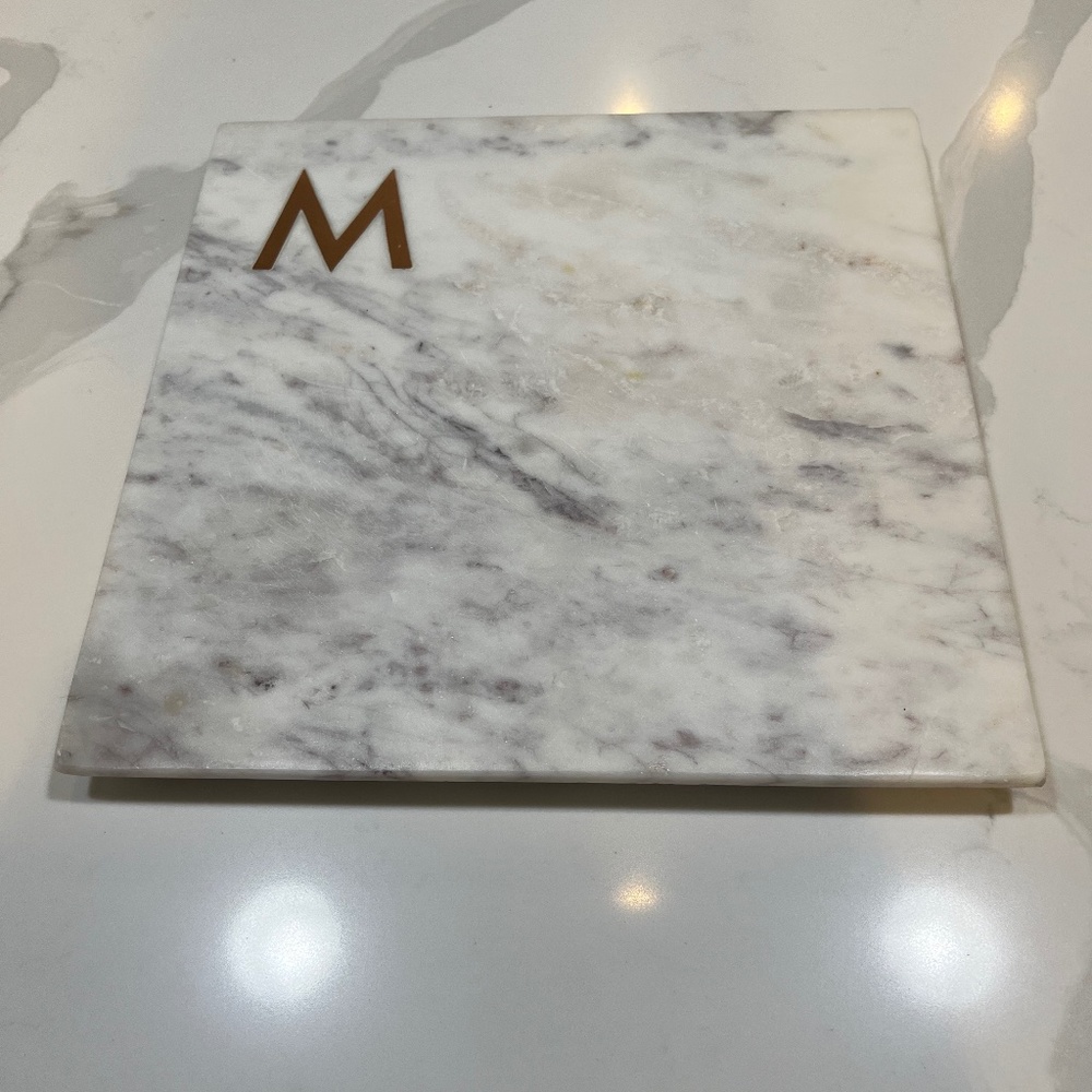 Marble and copper  monogrammed cheese board
